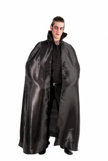 CHAKS Halloween Dracula cape - voor volwassenen - zwart - satijn - L163 cm One size