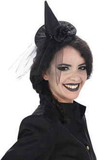 CHAKS Halloween heksenhoed - mini hoedje op diadeem - one size - zwart - meisjes/dames