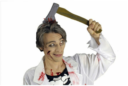 CHAKS Halloween/horror verkleed diadeem/tiara - bijl met bloed - kunststof Betongrijs
