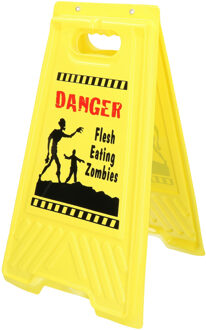 CHAKS Halloween/Horror waarschuwingsbord - danger zone - geel - H53 x B31 cm - Feestdecoratieborden