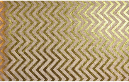 CHAKS Jute tafelloper - 28 x 500 cm - beige met gouden visgraat geborduurd Goudkleurig