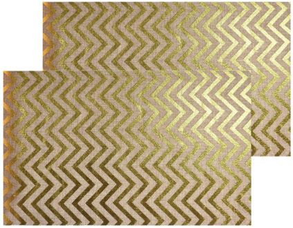 CHAKS Jute tafelloper - 2x - 28 x 500 cm - beige met gouden visgraat geborduurd