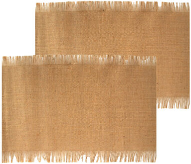 CHAKS Jute tafelloper - 2x - 29 x 500 cm - beige - met franjes