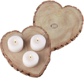 CHAKS Kaarsenbord/decoratie dienblad - 2x - houten boomschijf - 23 x 3 cm - hartvormig