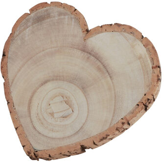 CHAKS Kaarsenbord/decoratie dienblad - houten boomschijf - 19 x 3 cm - hartvormig