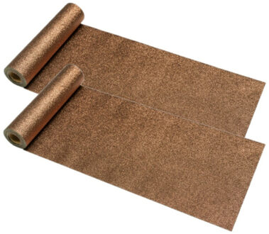 CHAKS Kerst thema tafelloper op rol - 2x - brons glitter - 30 x 500 cm - polyester
