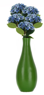 CHAKS Kunstbloem Hortensia tak - 5x - blauw - 35 cm - losse steel - Kunst zijdebloemen
