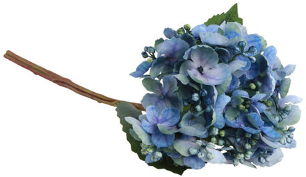 CHAKS Kunstbloem Hortensia tak - blauw - 35 cm - losse steel - Kunst zijdebloemen