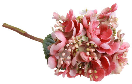CHAKS Kunstbloem Hortensia tak - roze - 35 cm - losse steel - Kunst zijdebloemen