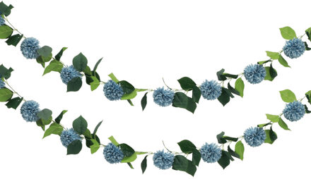 CHAKS Kunstbloem slinger dahlia's - 2x - 220 cm - blauw - guirlande - decoratie - bruiloft versiering
