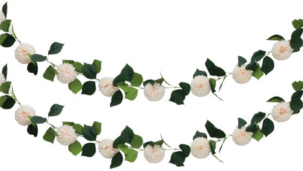 CHAKS Kunstbloem slinger dahlia's - 2x - 220 cm - ivoor - guirlande - decoratie - bruiloft versiering