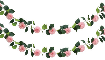 CHAKS Kunstbloem slinger dahlia's - 2x - 220 cm - roze - guirlande - decoratie - bruiloft versiering