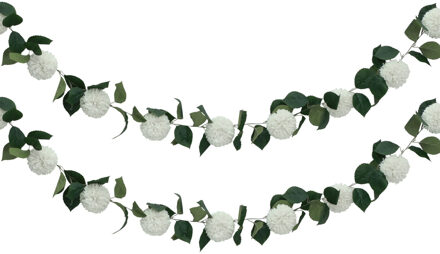 CHAKS Kunstbloem slinger dahlia's - 2x - 220 cm - wit - guirlande - decoratie - bruiloft versiering