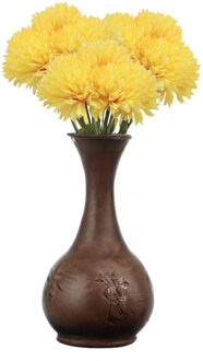 CHAKS Kunstbloemen boeket dahlia - 3x - geel - 26 cm - bloemstuk - onderhoudsvrij