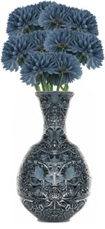CHAKS Kunstbloemen boeket dahlia - 5x - blauw - 26 cm - bloemstuk - onderhoudsvrij