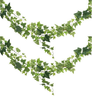 CHAKS kunstplant/hangplant slinger - 2x - Klimop/hedera - groen - 180 cm