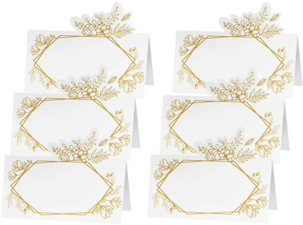 CHAKS Naamkaartjes/plaatskaartjes - 24x - Bruiloft/verjaardag - wit/goud - 8 x 6 cm
