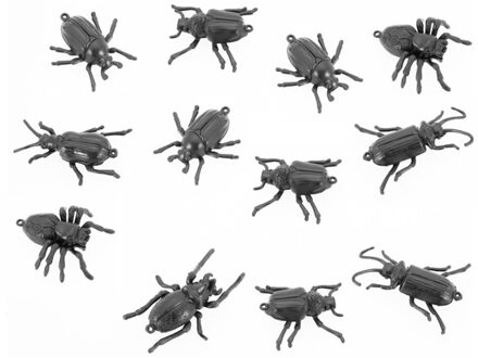 CHAKS Nep kever/insecten mix ophangbaar - 6 cm - zwart - 12x stuks - decoratieve griezel beestjes