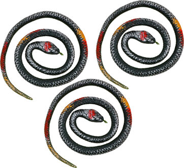 CHAKS Nep slangen 77 cm - 3x - zwart/rood - stretchy mamba - griezel/horror thema decoratie dieren