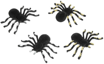 CHAKS Nep spinnen 10 cm - goud/zilver - set 8x - velvet/fluweel - Horror/griezel thema decoratie