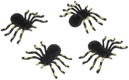 CHAKS Nep spinnen 10 cm - zwart/goud - 4x stuks - velvet/fluweel - Horror/griezel thema decoratie Goudkleurig
