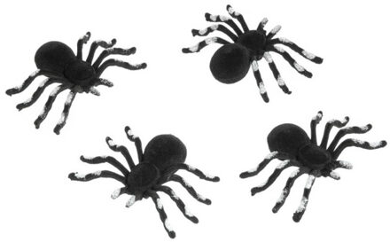 CHAKS Nep spinnen 10 cm - zwart/zilver - 4x stuks - velvet/fluweel - Horror/griezel thema decoratie