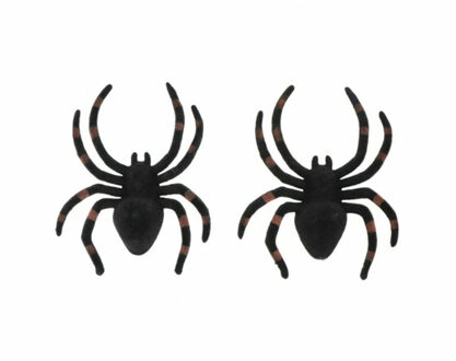 CHAKS Nep spinnen 13 cm - zwart/bruin gestreept - 2x stuks - Horror/griezel thema decoratie beestjes
