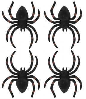 CHAKS Nep spinnen 13 cm - zwart/bruin gestreept - 4x stuks - Horror/griezel thema decoratie beestjes