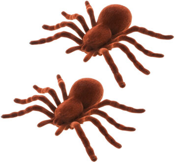 CHAKS Nep spinnen 18 cm - 2x - bruin - velvet/fluweel tarantula - Horror/griezel thema decoratie beestjes