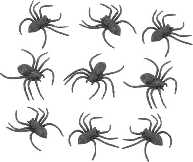 CHAKS Nep spinnen/spinnetjes 9 cm - zwart - 16x stuks - Horror/griezel thema decoratie beestjes