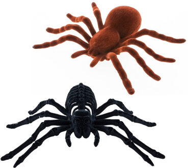 CHAKS Nep spinnen - tarantula/skelet - zwart/bruin - set 2x - 22 en 18 cm - Horror/griezel thema