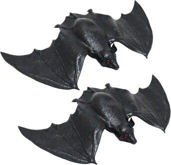 CHAKS Nep stretchy vleermuis 23 cm - 2x stuks - zwart - griezel/horror thema decoratie dieren