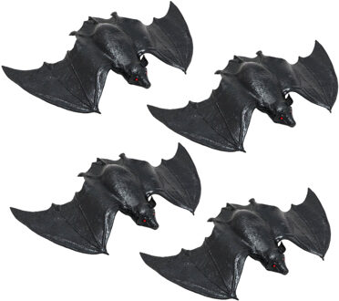 CHAKS Nep stretchy vleermuis 23 cm - 4x - zwart - griezel/horror thema decoratie dieren