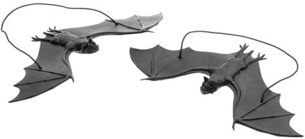 CHAKS Nep vleermuizen hangend - 23 cm - zwart - 2x stuks - griezel/horror thema decoratie dieren