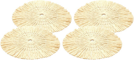 CHAKS Placemat - 8x - D38 cm - gevlochten riet - beige - bohemian style