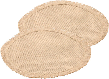 CHAKS Placemats - 2x - D38 cm - gevlochten - beige - bohemian style
