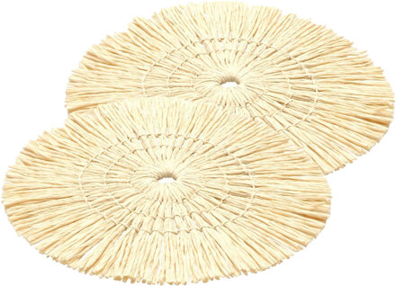CHAKS Placemats - 2x - D38 cm - gevlochten riet - beige - bohemian style