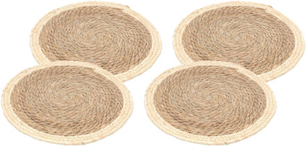 CHAKS Placemats - 4x - D38 cm - gevlochten stro - beige - bohemian style - Placemats