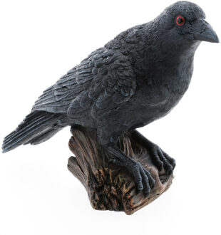 CHAKS Raaf/kraai - op boomstronk - zwart - 17 cm - Halloween decoratie dieren