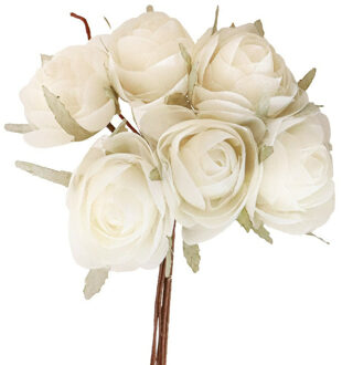 CHAKS Ranonkel bruidsboeket kunstbloemen - 6x - ivoor wit - H19 cm