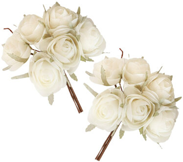 CHAKS Ranonkel kunstbloemen boeket - 12x - ivoor wit - H19 cm