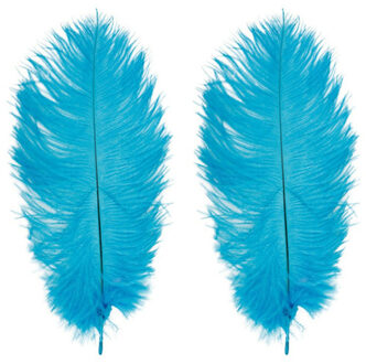 CHAKS Roetveeg Piet Struisvogelveren - 2x - aqua blauw - 30-35 cm - Sinterklaas verkleedveer