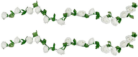CHAKS Rozen bloemenslinger - 2x - kunstplant/bloem - wit - 220 cm