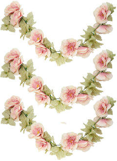 CHAKS Rozen bloemenslinger - 3x - kunstplant/bloem - oud roze - 220 cm