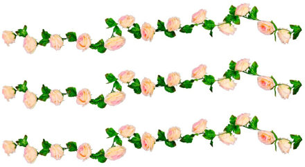 CHAKS Rozen bloemenslinger - 3x - kunstplant/bloem - roze - 220 cm