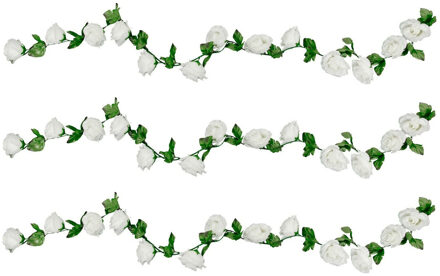 CHAKS Rozen bloemenslinger - 3x - kunstplant/bloem - wit - 220 cm