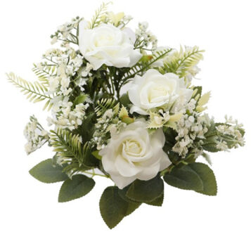 CHAKS Rozen kunstbloemen boeket - 5x - wit - H41 cm