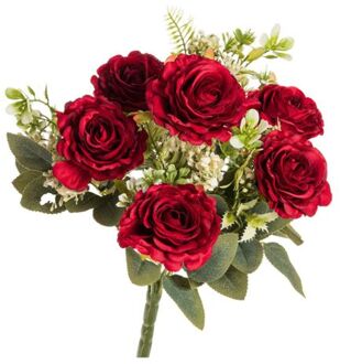 CHAKS Rozen kunstbloemen boeket - 6x - rood - H43 cm - Kunstbloemen