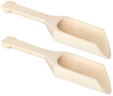 CHAKS Schep lepeltjes - 2x - hout - beige - 17 x 6 cm