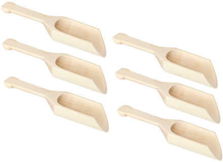 CHAKS Schep lepeltjes - 6x - hout - beige - 17 x 6 cm